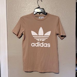 NEW Adidas Trefoil Logo Short Sleeve T Shirt Tan Pink XS